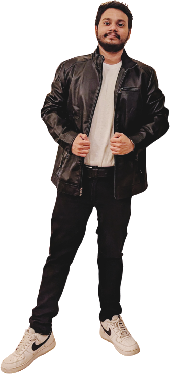 Chetan Prabhu in a leather jacket